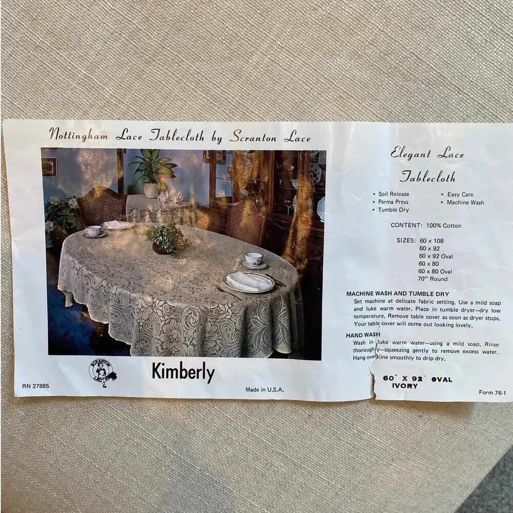 Vtg Nottingham Lace Tablecloth New Old Stock Ivory 60 x 92 Oval USA